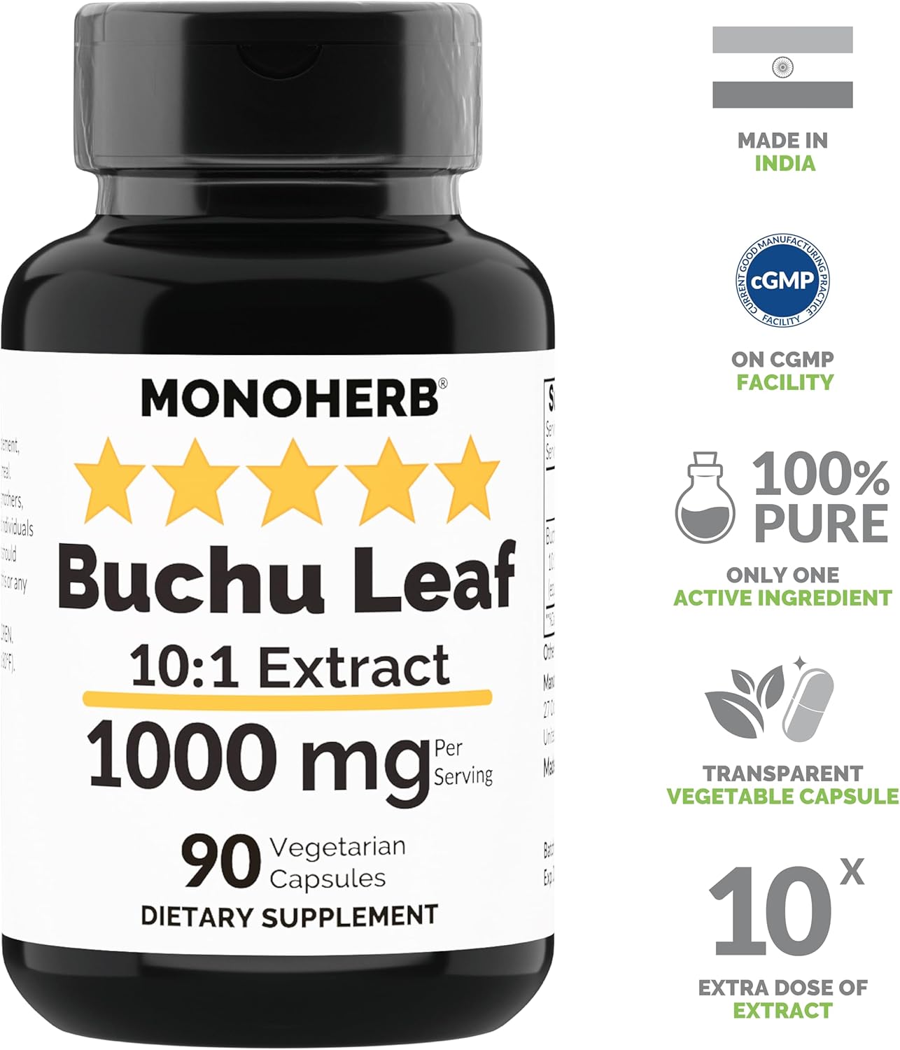 MONOHERB Buchu Leaf Extract 1000 mg - 90 Vegetarian Capsules - Image 3