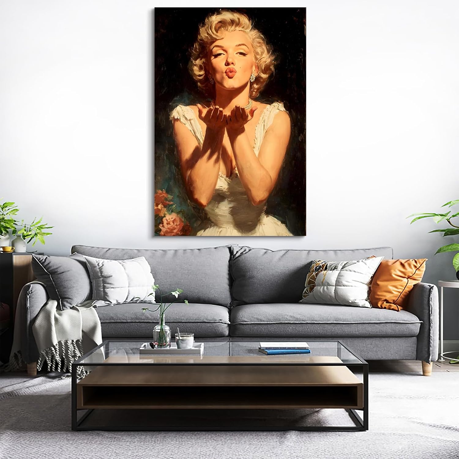 CanvasGarden Marilyn Monroe Canvas Wall Art, Hollywood Glamour Portrait Vintage Poster Oil Paintings Picture Body Art Decor, Framed Prints for Living Room Bedroom Office Decor, 16x24Inch