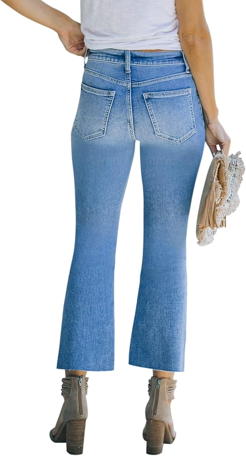 Women's High Waisted Crop Flare Jeans for Women Cropped Bell Bottom Jeans for Women Bootcut Denim Pants with Live Hem - Image 3
