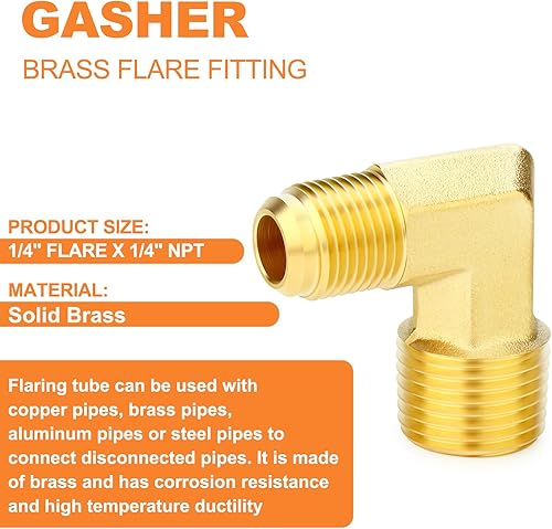 Miniatura 154 de GASHER 10 piezas de latón SAE 45 grados Flare Tube Fitting, 1/2" Flare Nut Aire Acondicionado Tubo de cobre Extensión de tubo de cobre a tope Tuerca