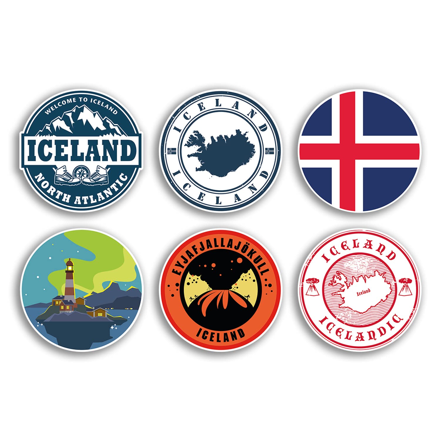 Dv Design Multi 6 X 10Cm Iceland Vinyl Stickers - Icelandic Country City Travel Map Flag Holiday Luggage Design Gift #78846
