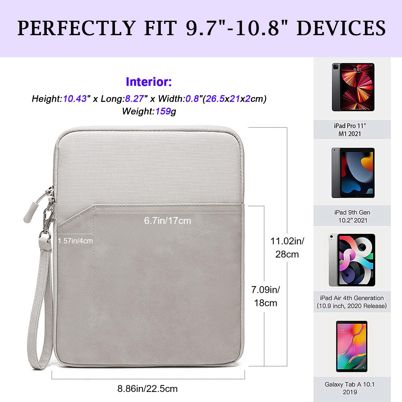 Personalized 9-11 Inch Tablet Sleeve Bag for iPad 10th Gen. 10.9