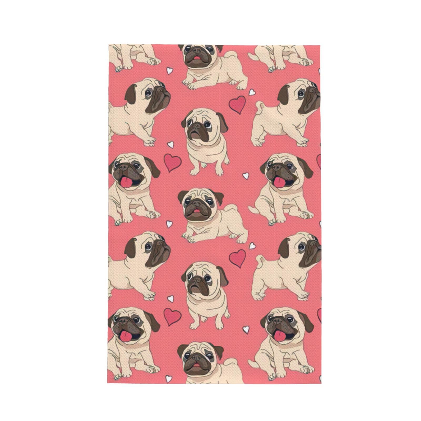 CKGODGF Pug Dog Print Absorbent Waffle Dishcloths,Kitchen Towels With Hanging Loops,Tea Towels.