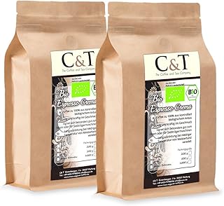 C&T Bio Espresso Crema | Cafe 2 x 1000 g ganze Bohnen Gastro-Sparpack im Kraftpapierbeutel Kaffee für Siebträger, Vollautomaten, Espressokocher