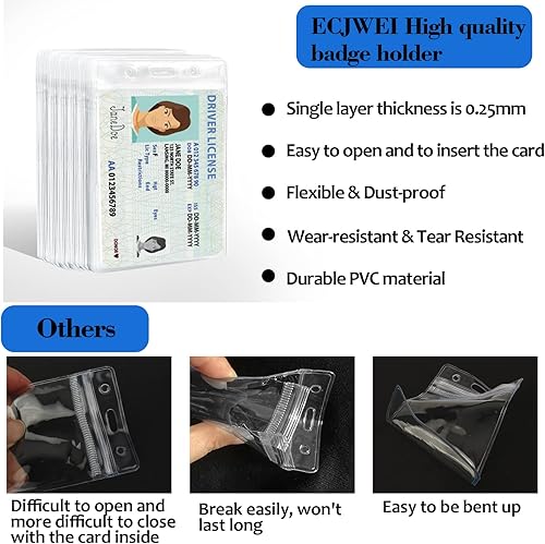 Miniatura 3 de Portatarjetas con cordón, paquete de 24 portatarjetas de identificación vertical transparente, soportes duraderos para tarjetas de identificación
