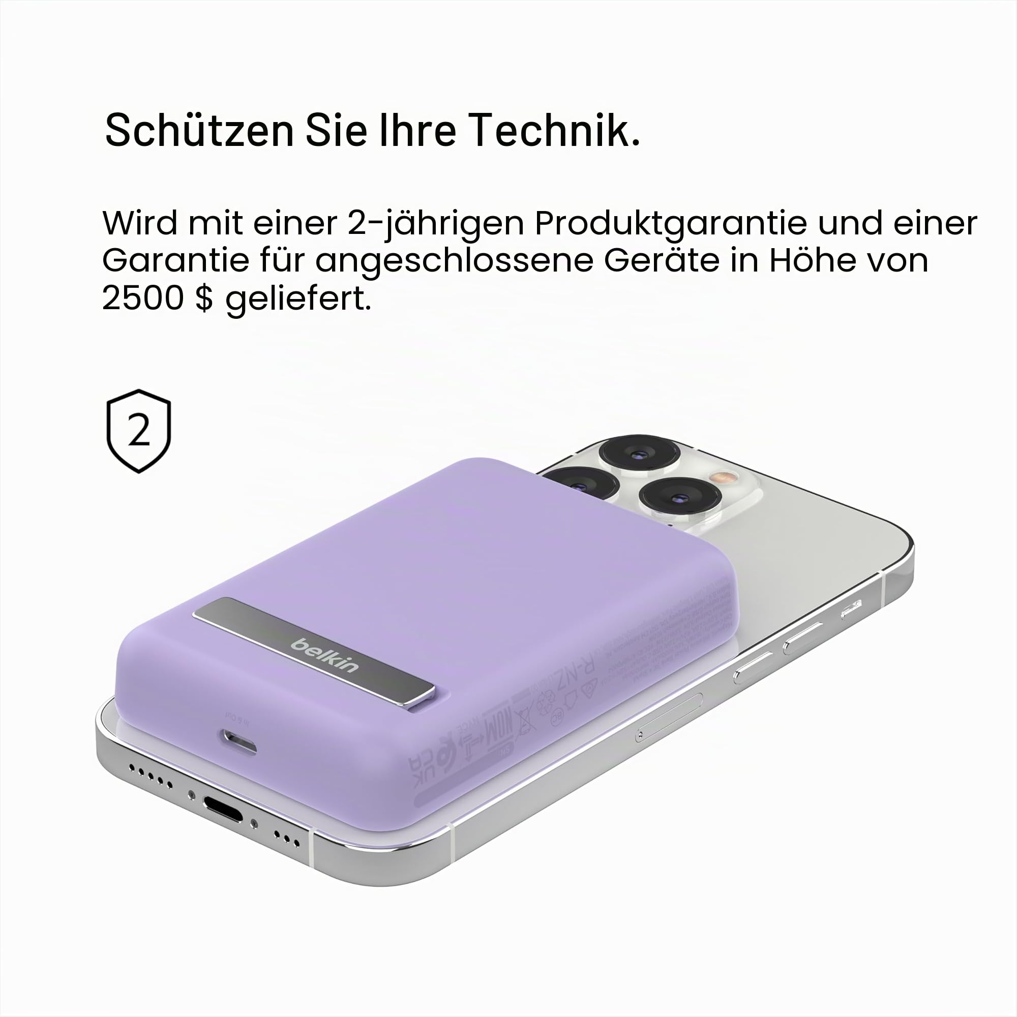 Belkin Magnetische 5000mAh Powerbank, Externer Handy-Akku, Kompatibel mit MagSafe, mit Passthrough-Ladefunktion und Ständer, 7,5W Ausgang, 10W Eingang, für iPhone 17, Air, 16, 15, Pixelsnap - Lila