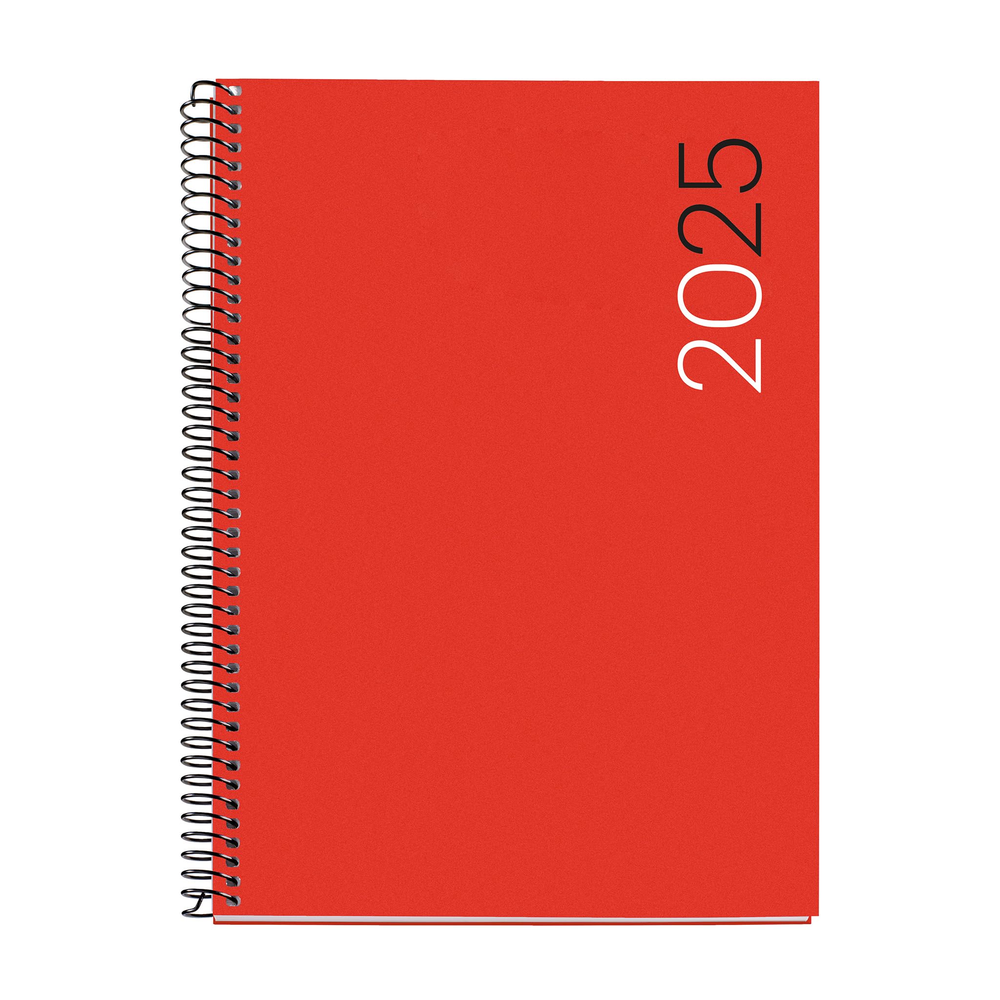 Miquelrius - Agenda 2025, Agenda anual 155x213 mm, Agenda semana vista, Cubierta flexible polipropileno, Espiral, Papel 80 g/m², Catalán, Inglés y Portugués, Color rojo