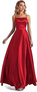 Long Satin Spaghetti Strap Prom Dress - Buy now