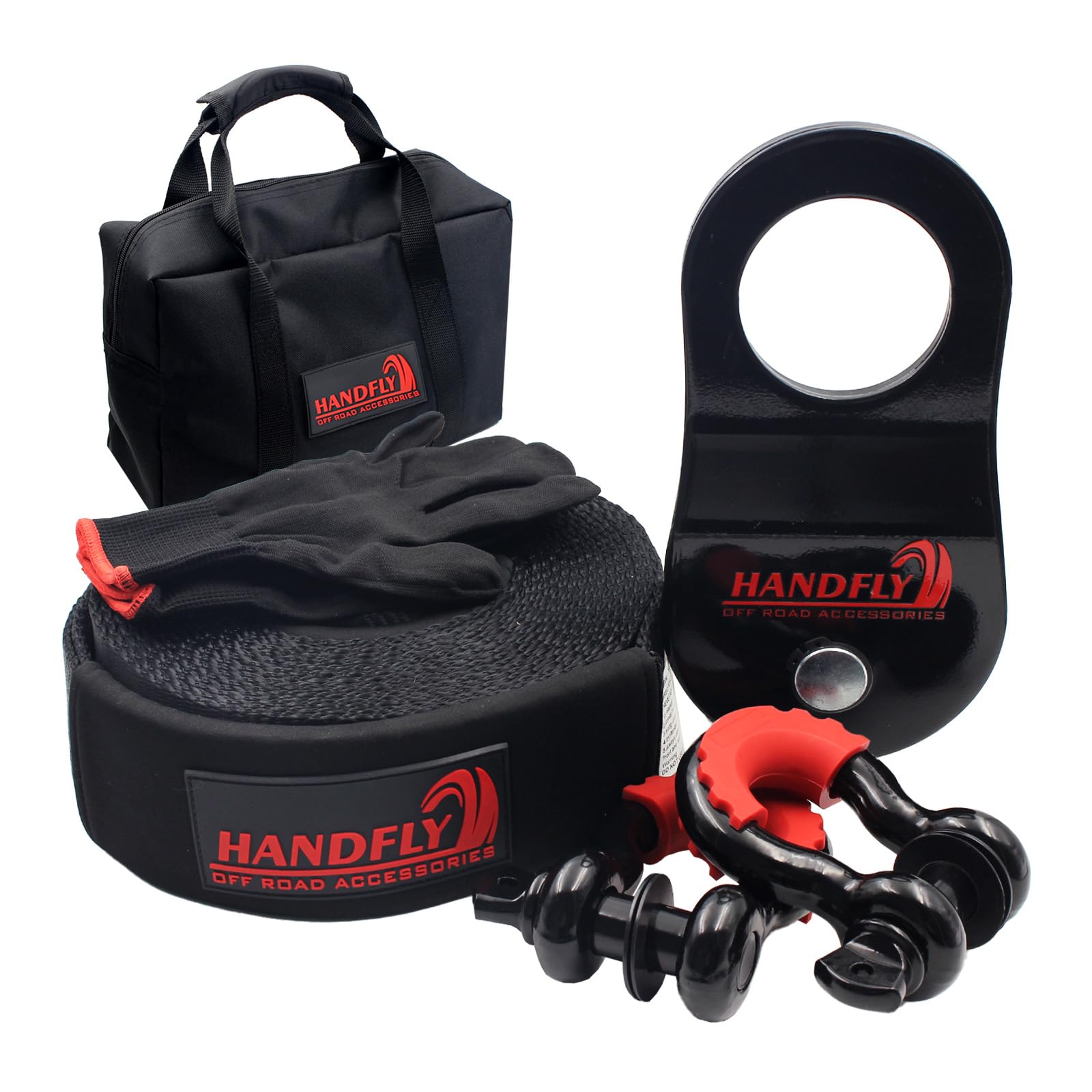 Offroad Recovery Kit, 3" x 30 ft Tow Recovery Strap, 1pcs 8T Heavy Duty Snatch Block Pulley, 2pcs 3/4" D-Ring Shackles with Storage Bag for Truck Jeep SUV ATV