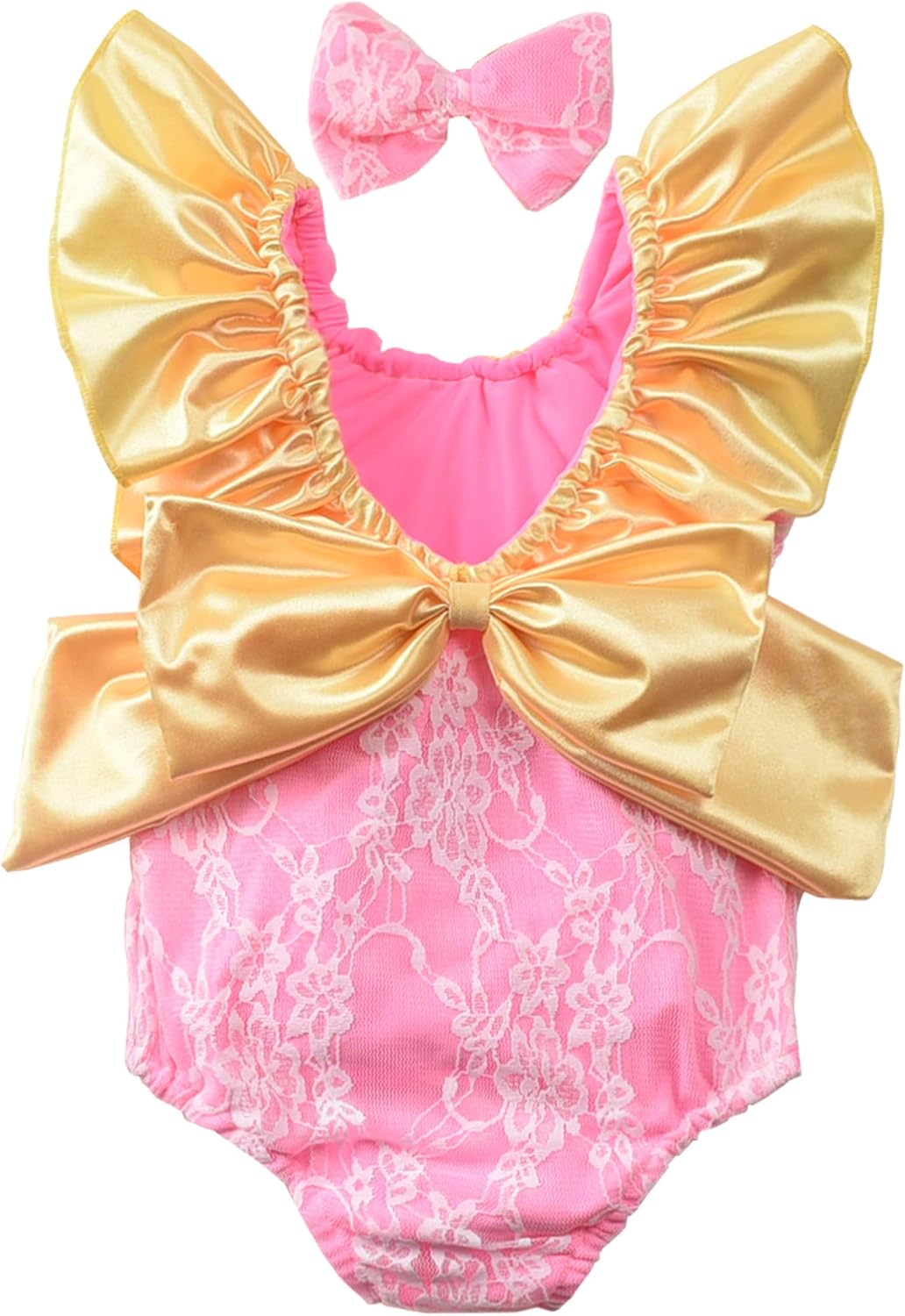 Toddler Baby Girl One Piece Swimsuit Tulle Beach Bathing Suit Ruffles Swimwear Headband Set: Clothing, Shoes & Jewelry