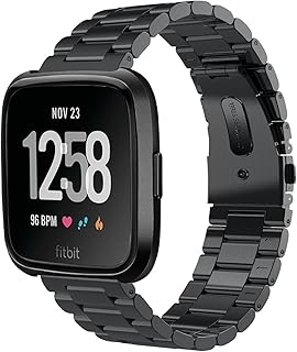 V-MORO Straps Compatible with Fitbit Versa 2 Bands/Fitbit Versa Band/Vesra Lite/Versa SE Watch Band Solid Stainless Steel Metal Business Replacement Bracelet for Fitbit Versa/Versa 2/Versa Lite/Versa Se/Versa Special Edition Smart Watch