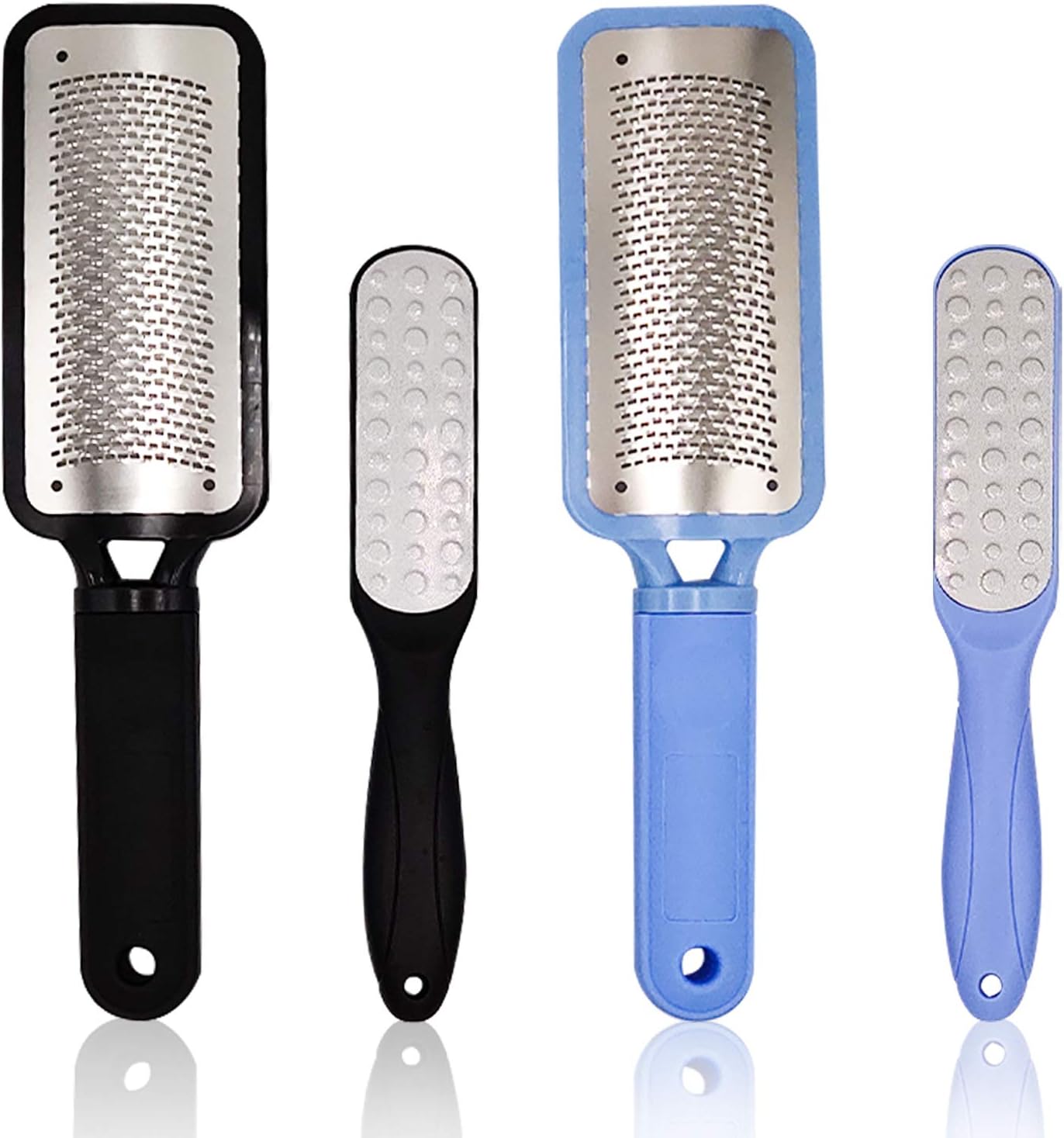 Foot File Callus Remover Foot Scrubber for Dead Skin, Foot Rasp Foot Grater Colossal Pedicure Tools Heel Scraper Hard Cracked Skin Corns Remover Exfoliator Home or Salon, Black and Blue, 4 Pack