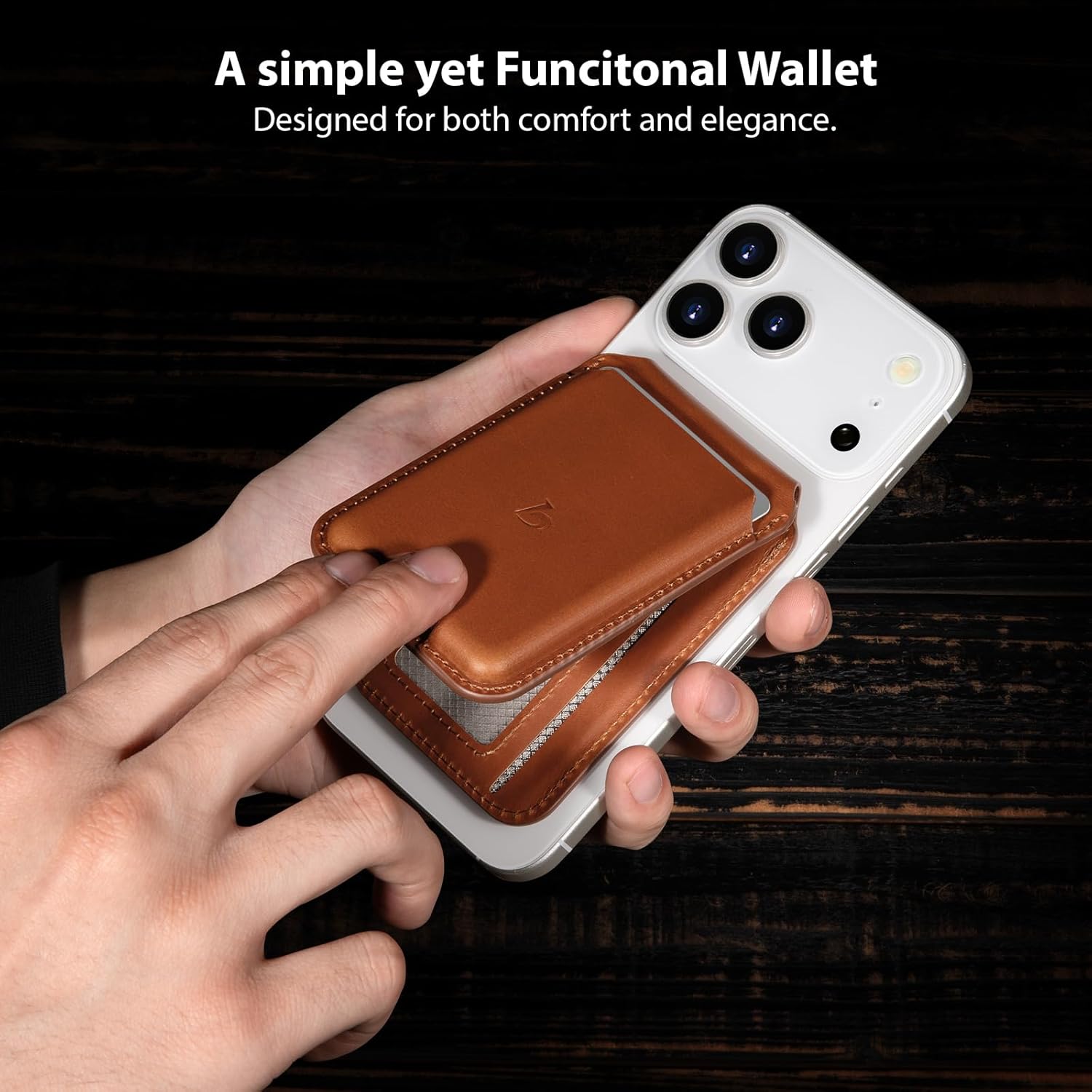 Belemay Strong Magnetic Wallet for MagSafe with Adjustable Stand, Full-Grain Leather Card Holder, Up to 5 Cards, RFID Blocking, Slim for iPhone 17/16/15/14/13/12 Series Men & Women - Saddle Brown - Image 3