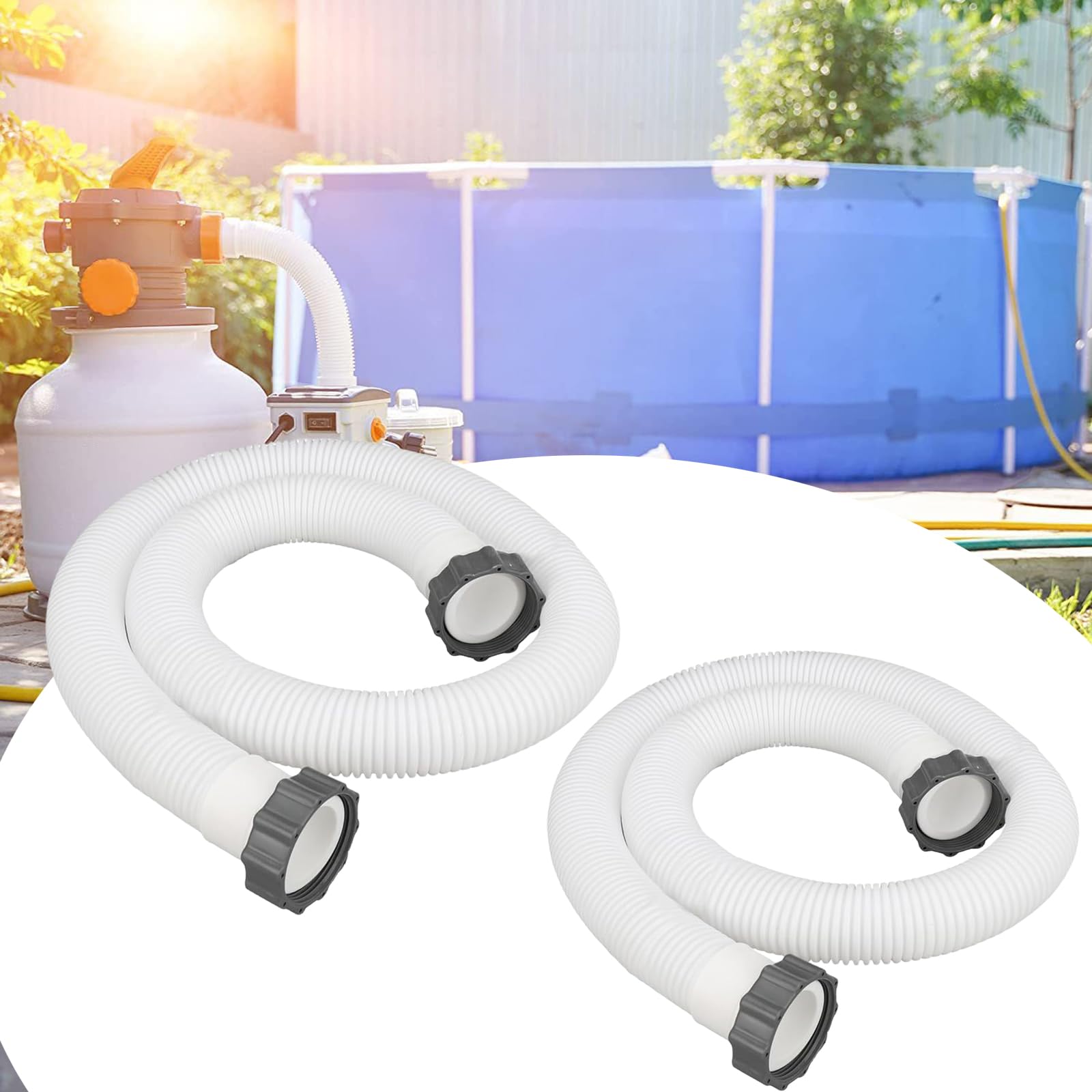 Poolschlauch 38mm 2er Set - 150cm Flexibler Schwimmbadschlauch für Intex Sandfilterpumpe, Filterpumpe, Poolpumpe - Ersatzschlauch für Pool-Sandfilteranlage - Zubehör für Poolreinigungsysteme
