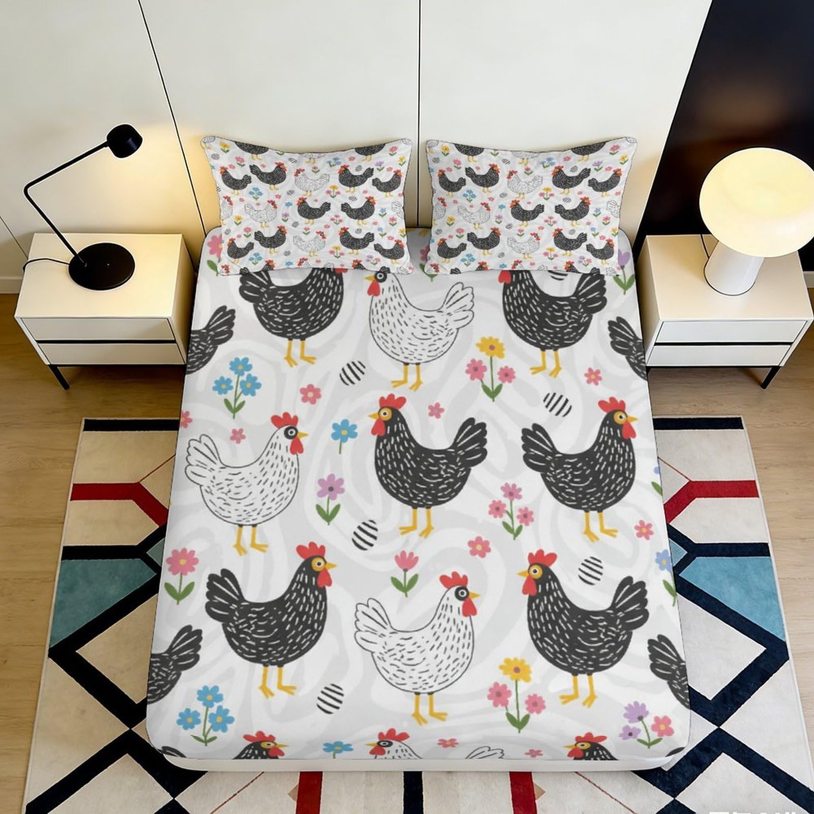 Tjiqhvmrn Style-8 3D Printed Rooster Pattern Fitted Sheet Microfiber Deep Pocket Non-Slip Bedroom Bedding Rooster Mattress Fitted Cover Washable For Adults Teens 90X200x25cm