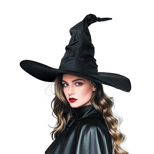 Women's Black Masquerade Ruched Witch Hat Oversized Witches Hats Wide Brim Party Accessory