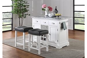 Steve Silver Zermatt White Marble Kitchen Island Set