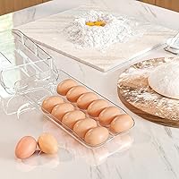 Vista 7 de theaoo - Soporte para huevos para nevera, contenedor automático enrollable para refrigerador, dispensador de huevos de plástico transparente
