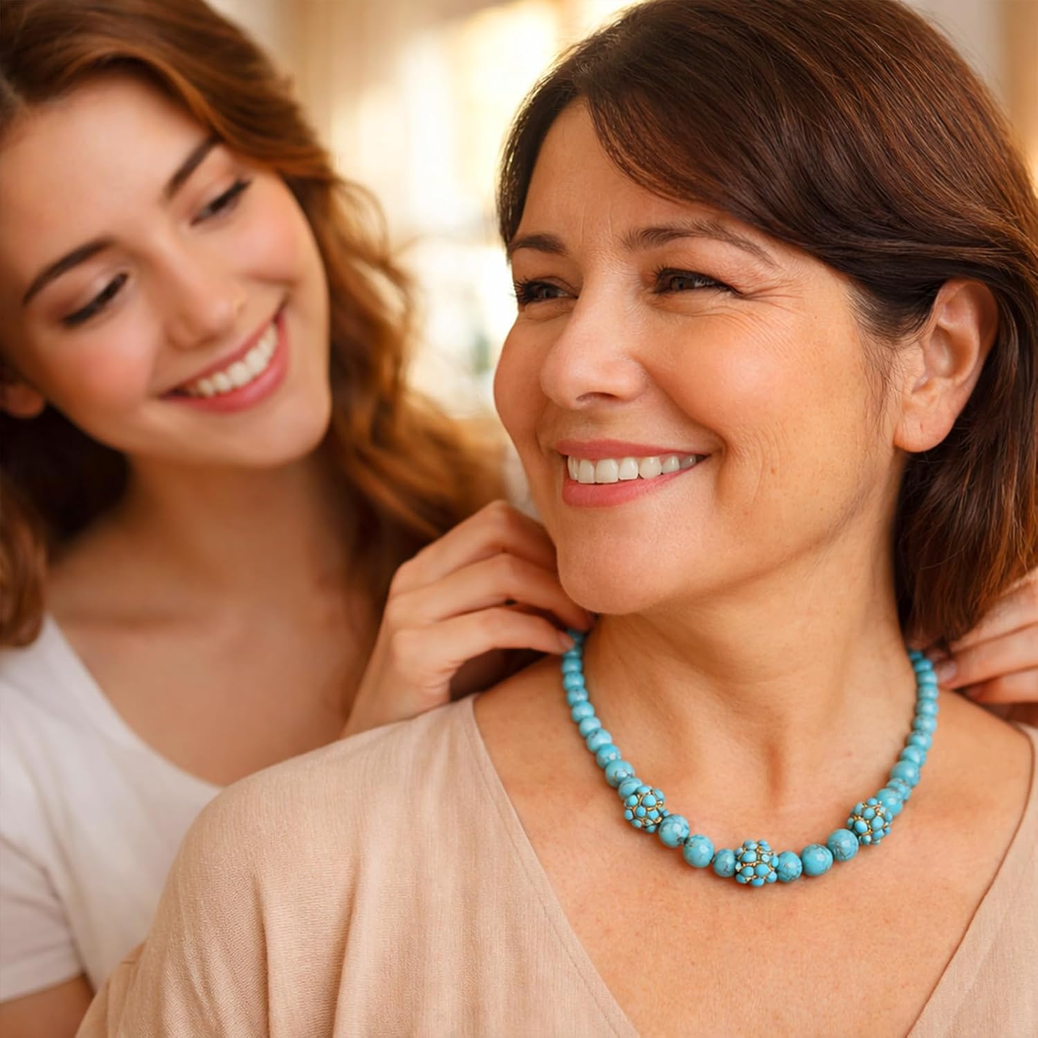 Sheplus Gifts for Mom - Genuine Turquoise Beaded Gold Collar Necklace Handmade Statement Real Western Jewerly for Valentines Day - Image 4