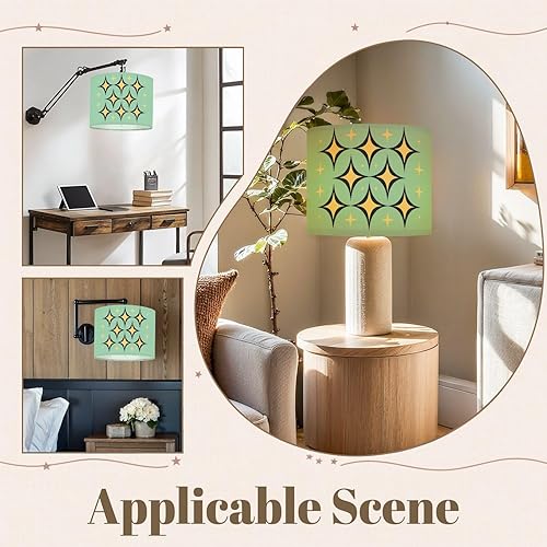 Miniatura 7 de Drum Lampshade Mid Century Vintage 1950s Modern Retro Geometric Lattice Star Motifs Medium Lamp Shade Replacement Linen Fabric Lampshades for
