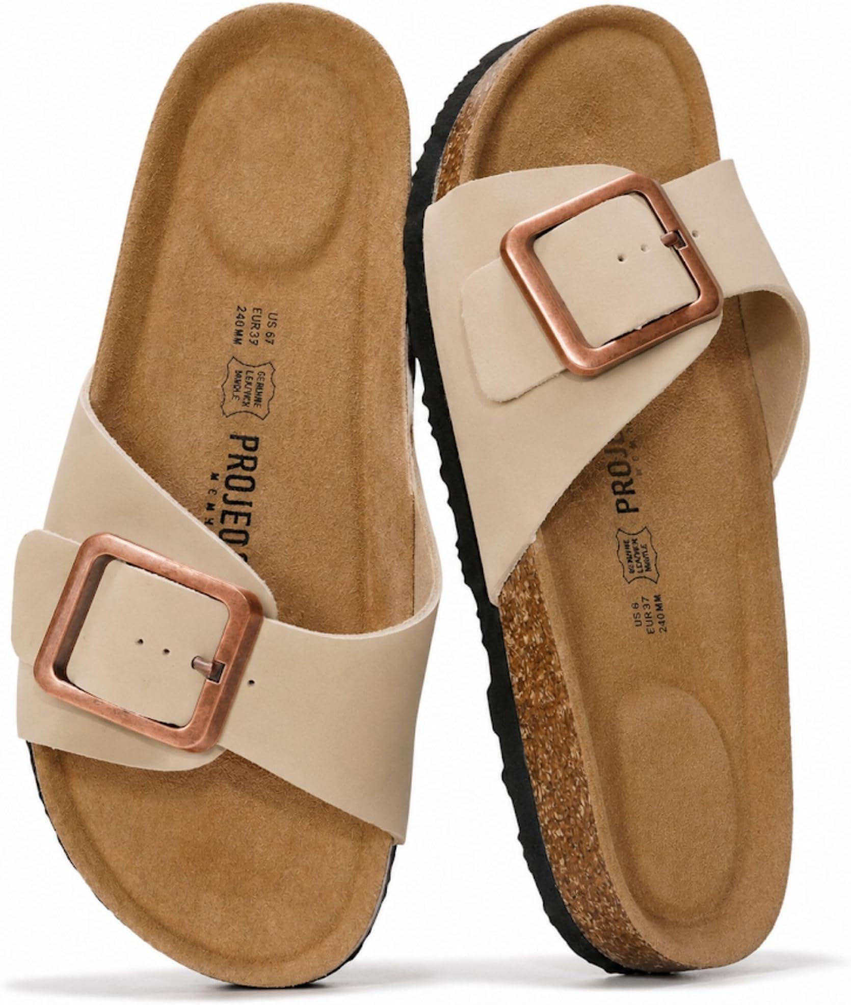 100% Genuine Leather Sandals Women Dressy Beach Essentials Slides for Women Footwear - Lightweight with Memory Foam Insole Sandals for Women 2026 - Womens Slides