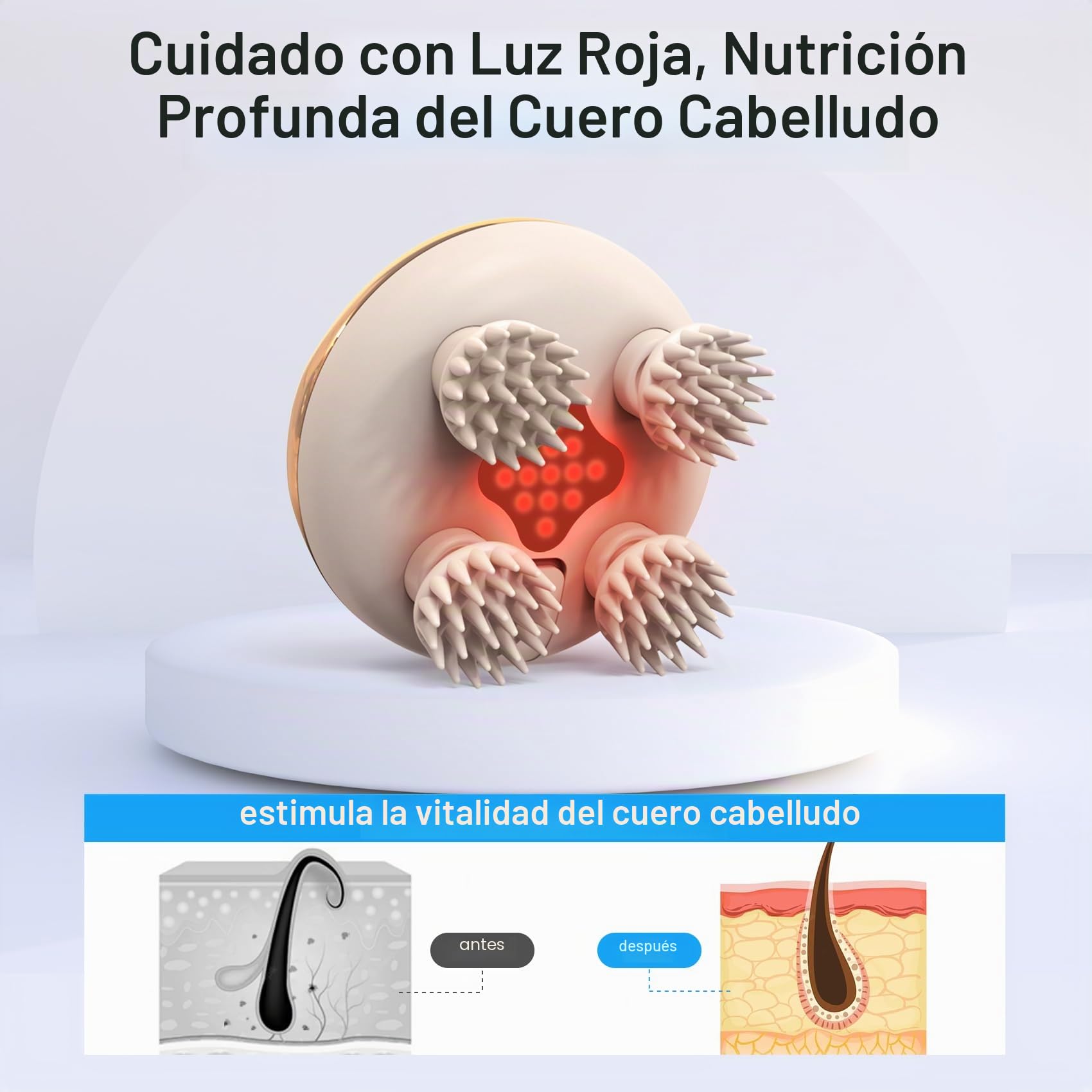 arboleaf Masajeador Cabeza Electrico Masajeador de Cuero Cabelludo y Cuerpo Portátil Recargable Impermeable IPX7 con 8 Cabezales de Masaje de Silicona, 3 Modos