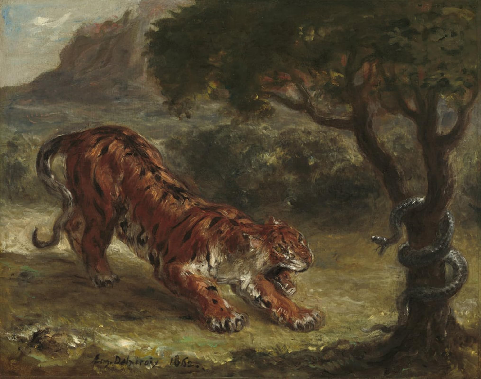 ARTXLXXBN Famous Prints Artwork Pictures Poster Painting Art Tiger and Snake by Ferdinandeugene Delacroix Artwork Landscape Pictures for Home Decor 60x90cm