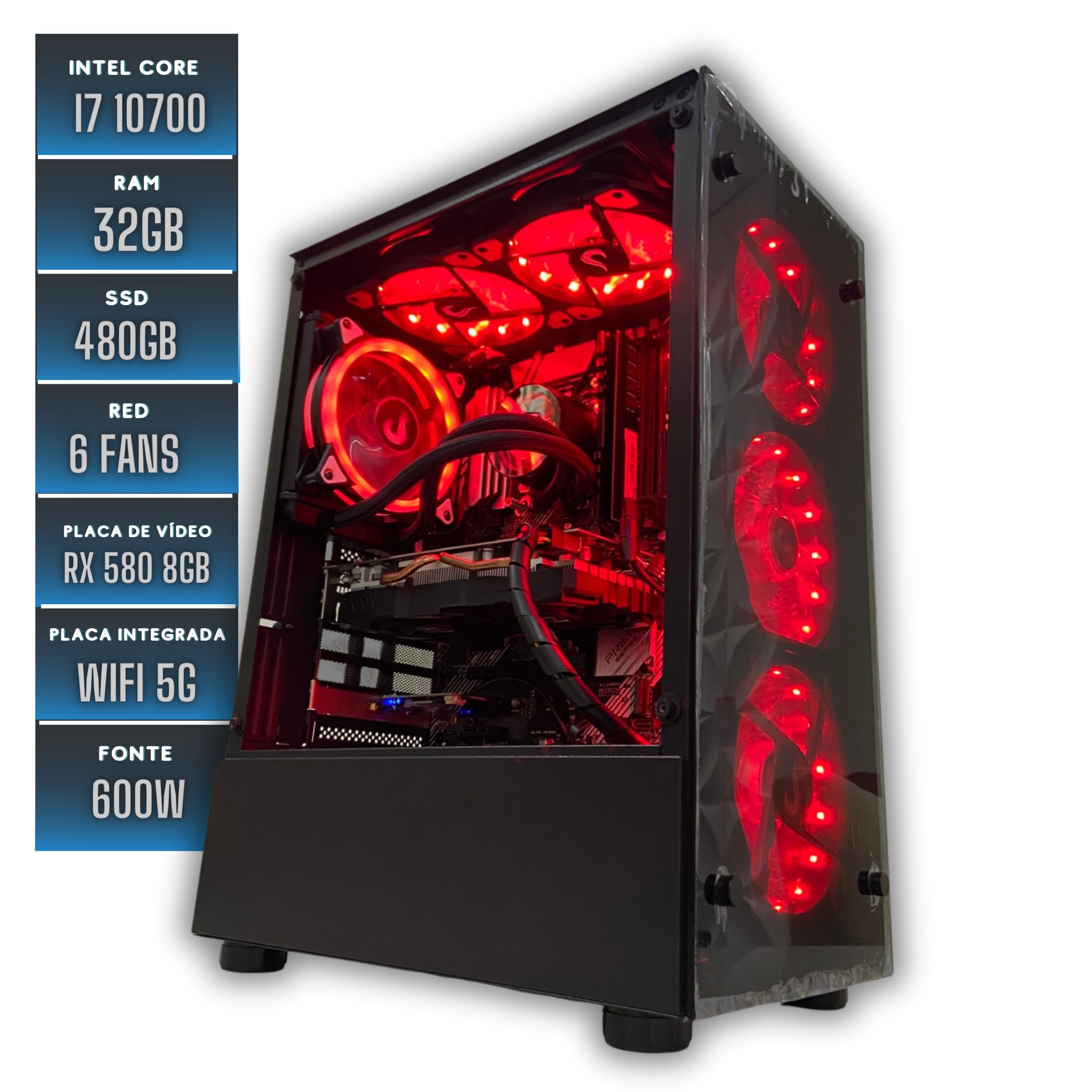 PC Gamer i7 10700KF, Radeon Rx 580 8gb, 32gb, SSD 480gb, Water
