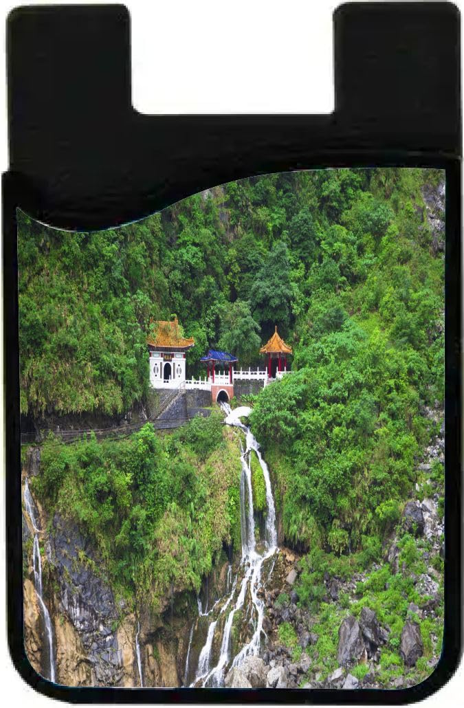 Island Gifting Neoprene Stick-on ID Card Holder for iPhone/Galaxy/Google Android Cases Featuring Image of Changchun Temple Taroko National Park