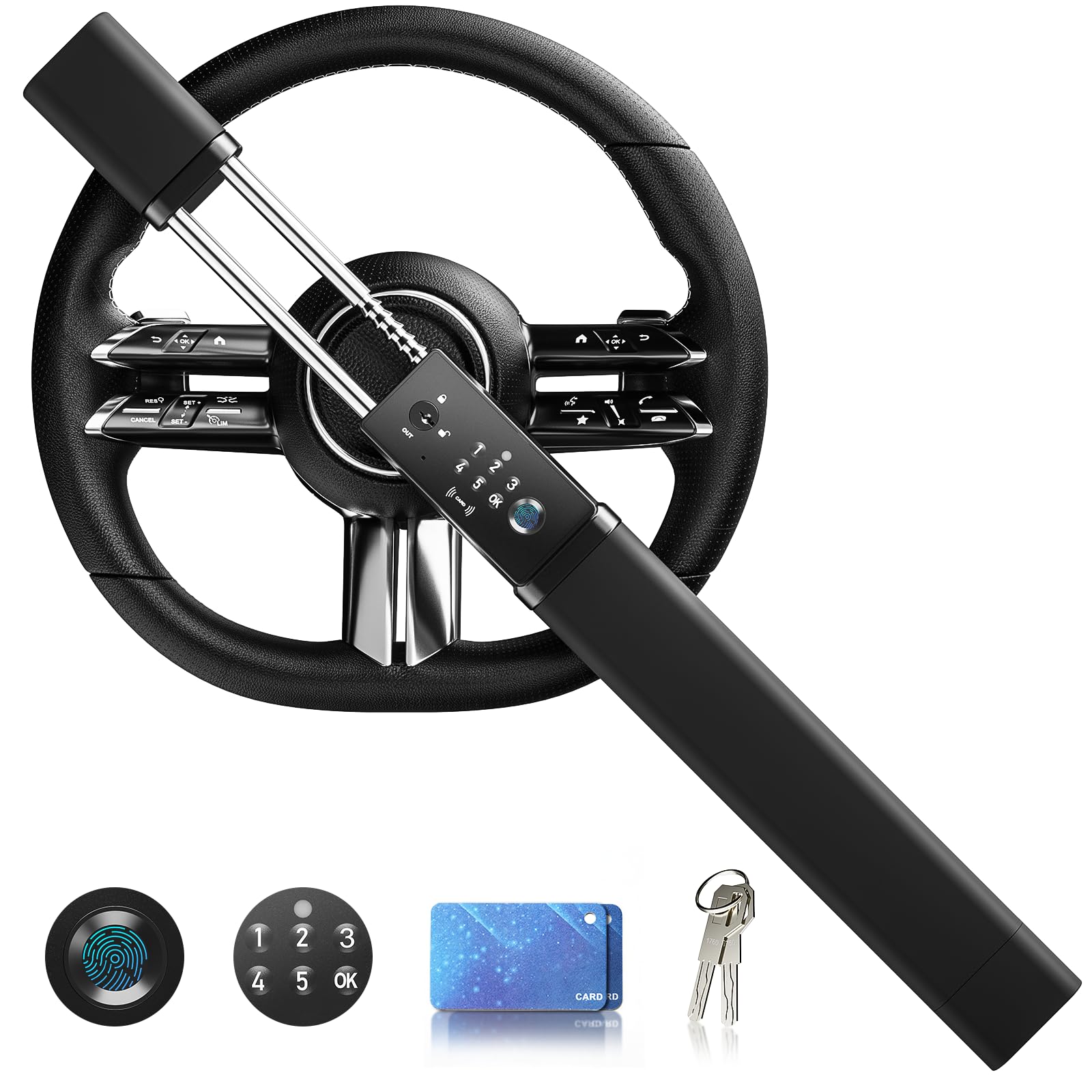 eRapta Smart Steering Wheel Lock, Fingerprint and Numeric Keypad Antitheft
