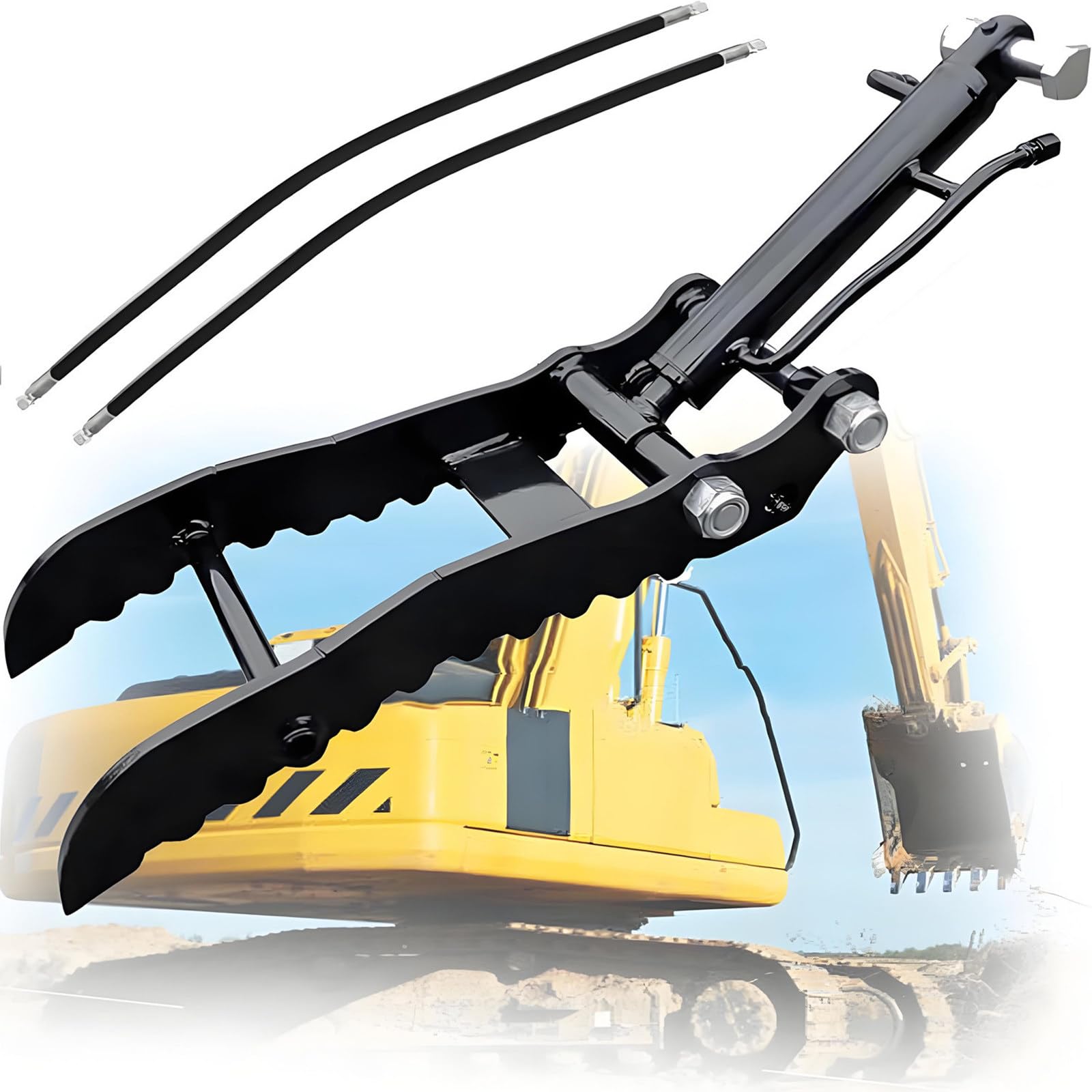 Hydraulischer Bagger Daumen, Anbaugeräte für Minibagger Hydraulischer Daumenclip, mit 2*M14 Schläuchen und Schrauben, L-förmige Halterung Kleinbagger-Anbaugeräte Singleholethumbclip