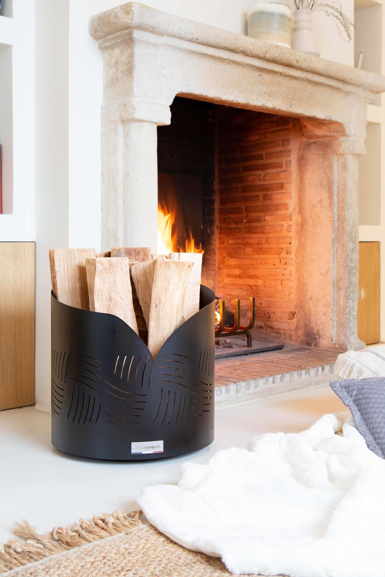 Porte bûche Rond Essentiel avec roulettes Noir - LE MARQUIER