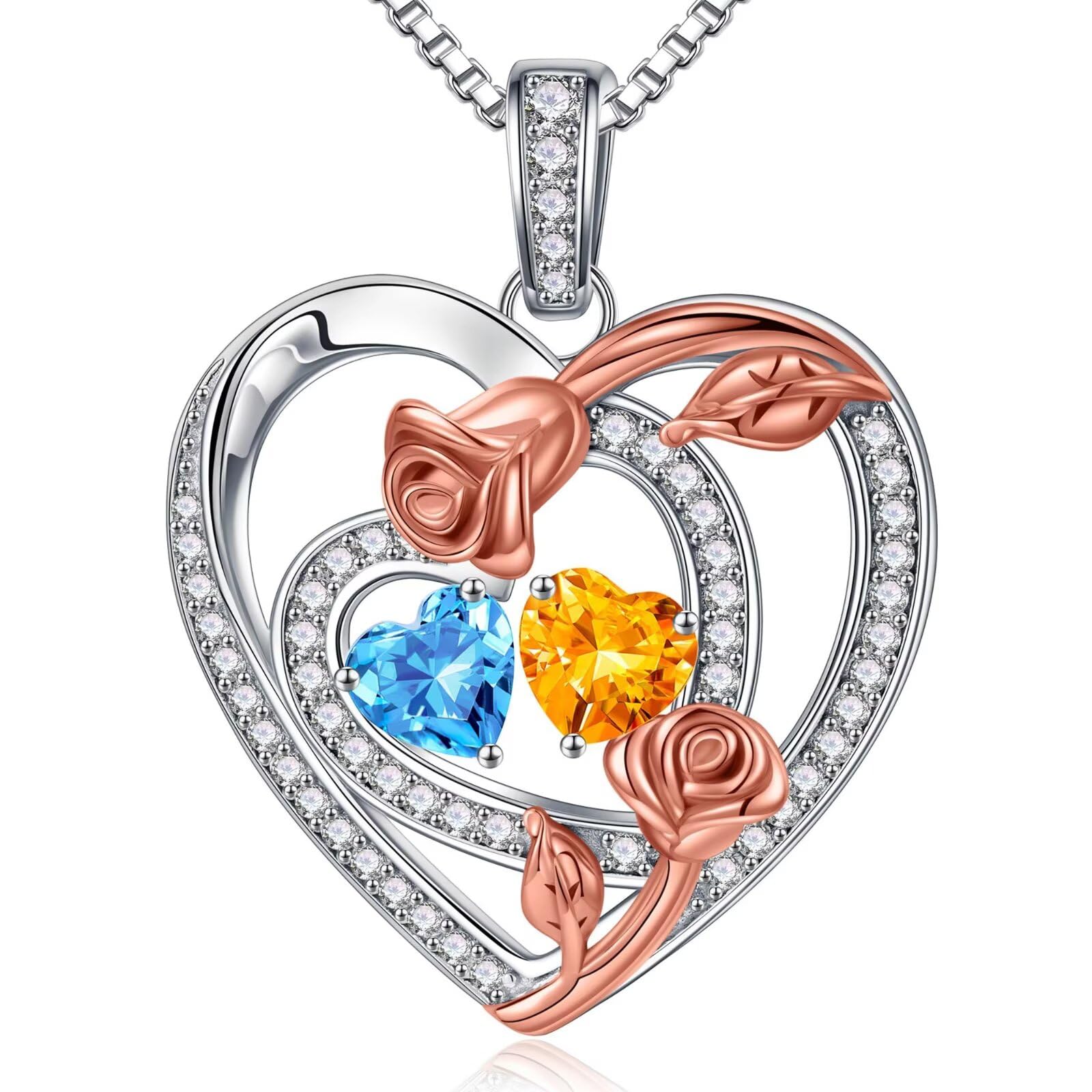 Iefil Valentine's Day Gifts for Her - Heart Birthstone Necklace for Her | 925 Sterling Silver Rose Heart Necklaces | Personalized Gifts Anniversary