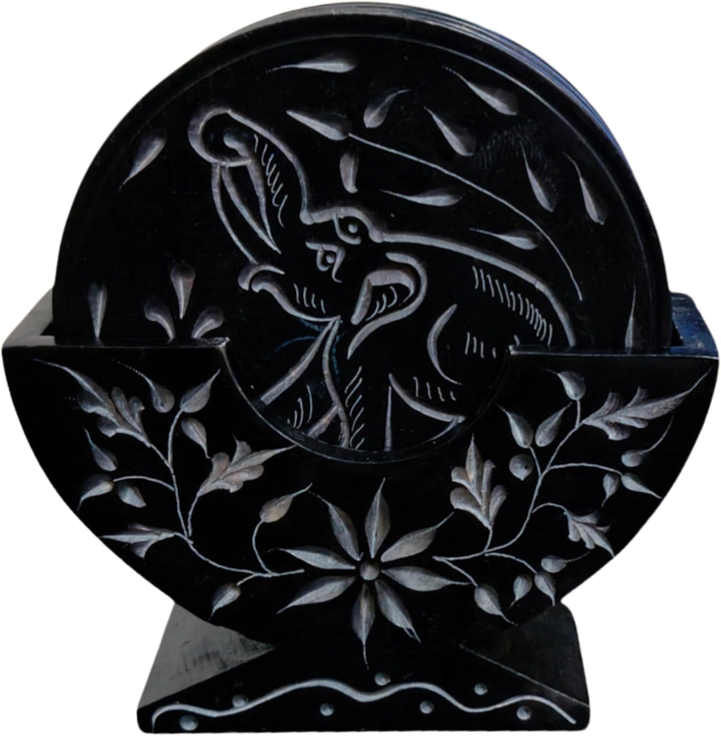 Soapstone Coasters Set of 6 with Holder (Marble Coaster Taj Mahal Design)