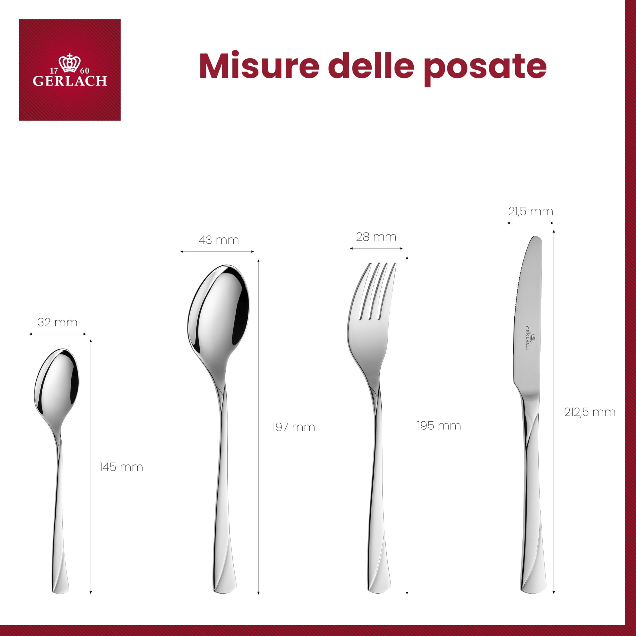Gerlach Valor - Set di Posate in Acciaio Inox, 68 Pezzi, Acciaio Inox, Argento, 52 x 42 x 10 cm