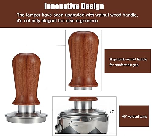 Miniatura 7 de YOLOYO - Manipulador de café expreso de 2.008 in, mango de madera de nogal para máquina de café expreso de 2.008 in, 30 libras de presión constante