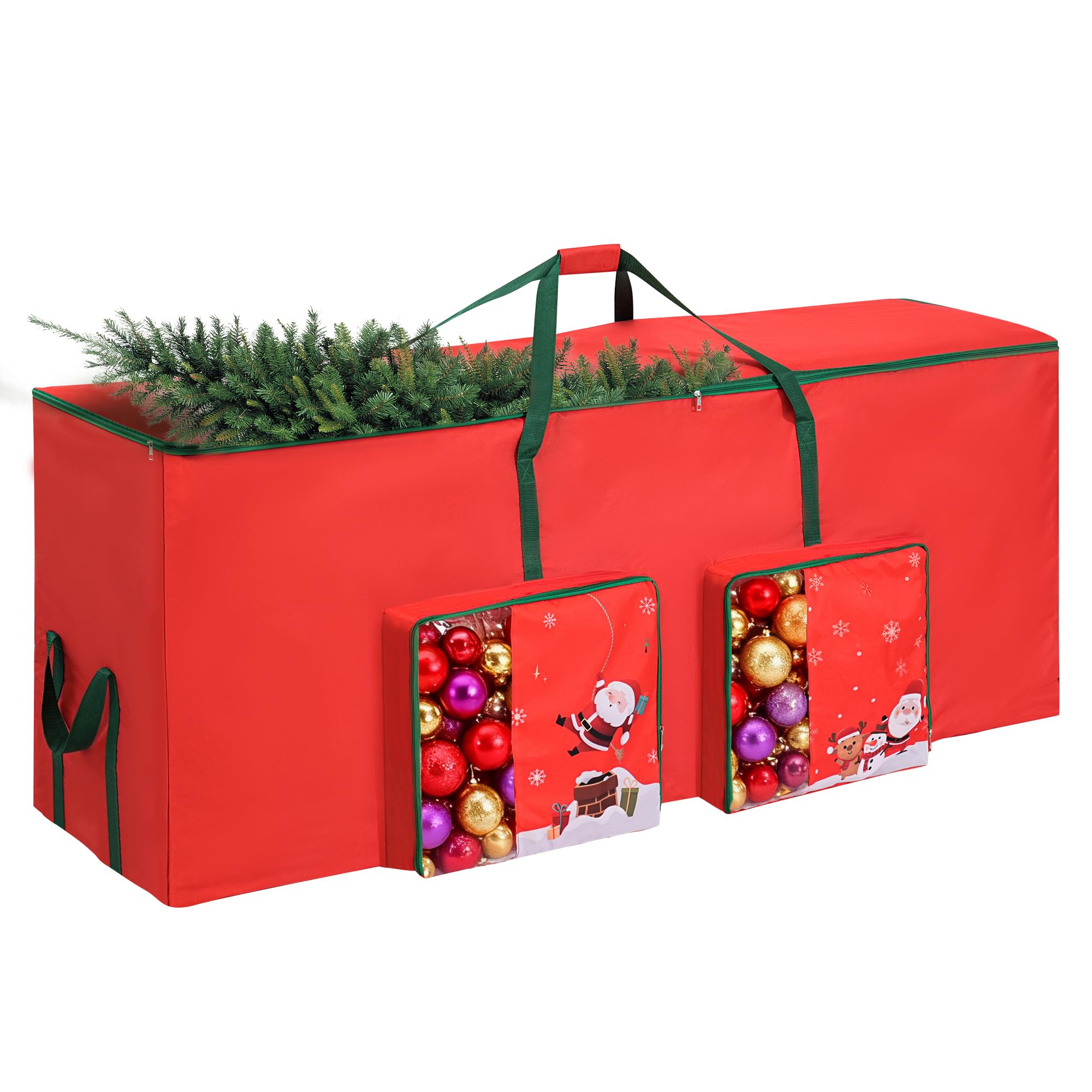 Enipate Red 7Ft/9Ft Christmas Tree Storage Bag, Extra Large Xmas Tree Bags Fits Up To 9 Ft, Christmas Bauble Storage Box, 600D Oxford Waterproof Storage Bag With Handles Dual Zipper, (65X20x28in)