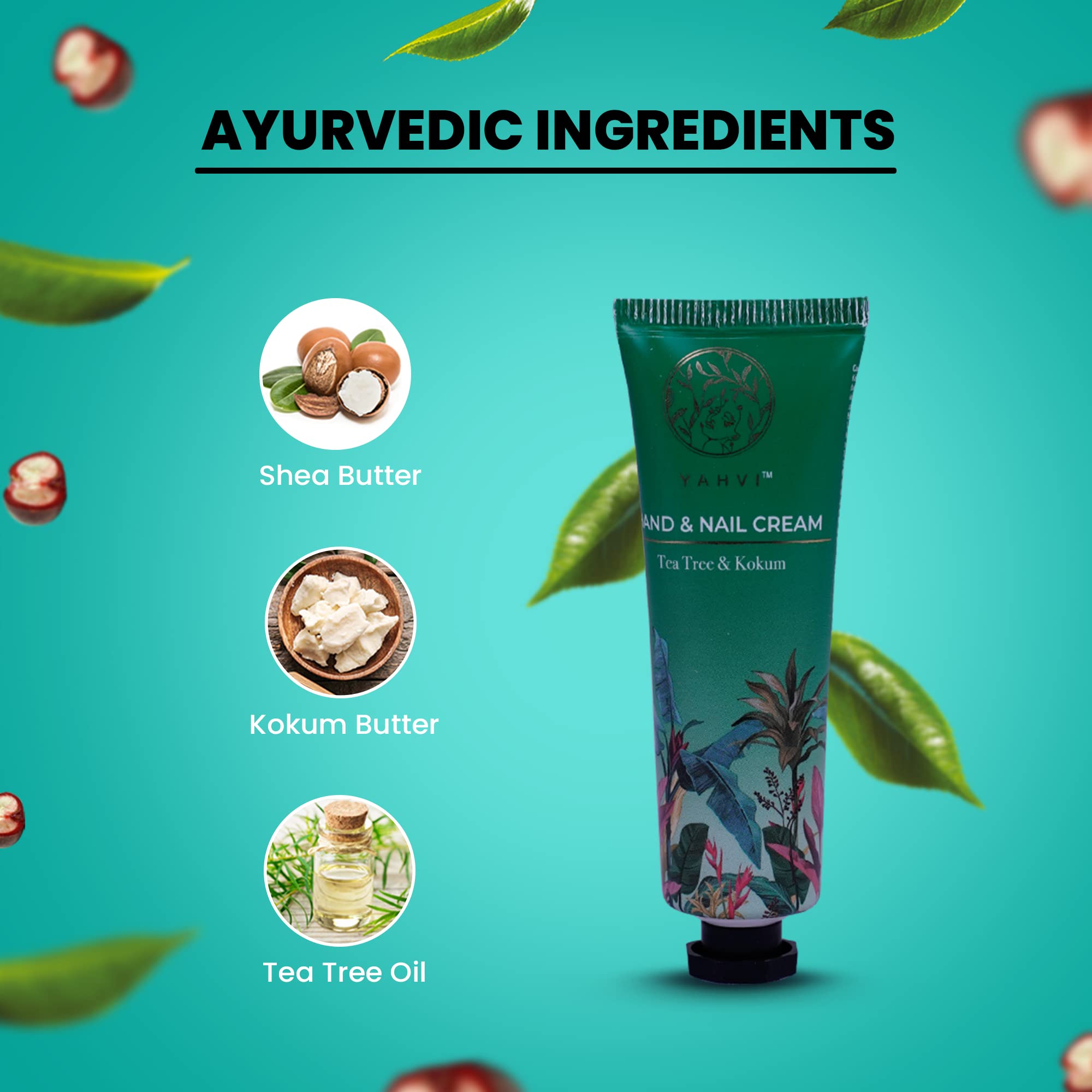 Yahvi Hand And Nail Cream Tea Tree & Kokum | Hand Cream For Dry And Rough Hands, Cuticle Cream & For Nail Care | Ayurvedic Hand Cream For Women | All Skin Types | Paraben-free & Cruelty-free | 30 Ml - Image 3 thumbnail