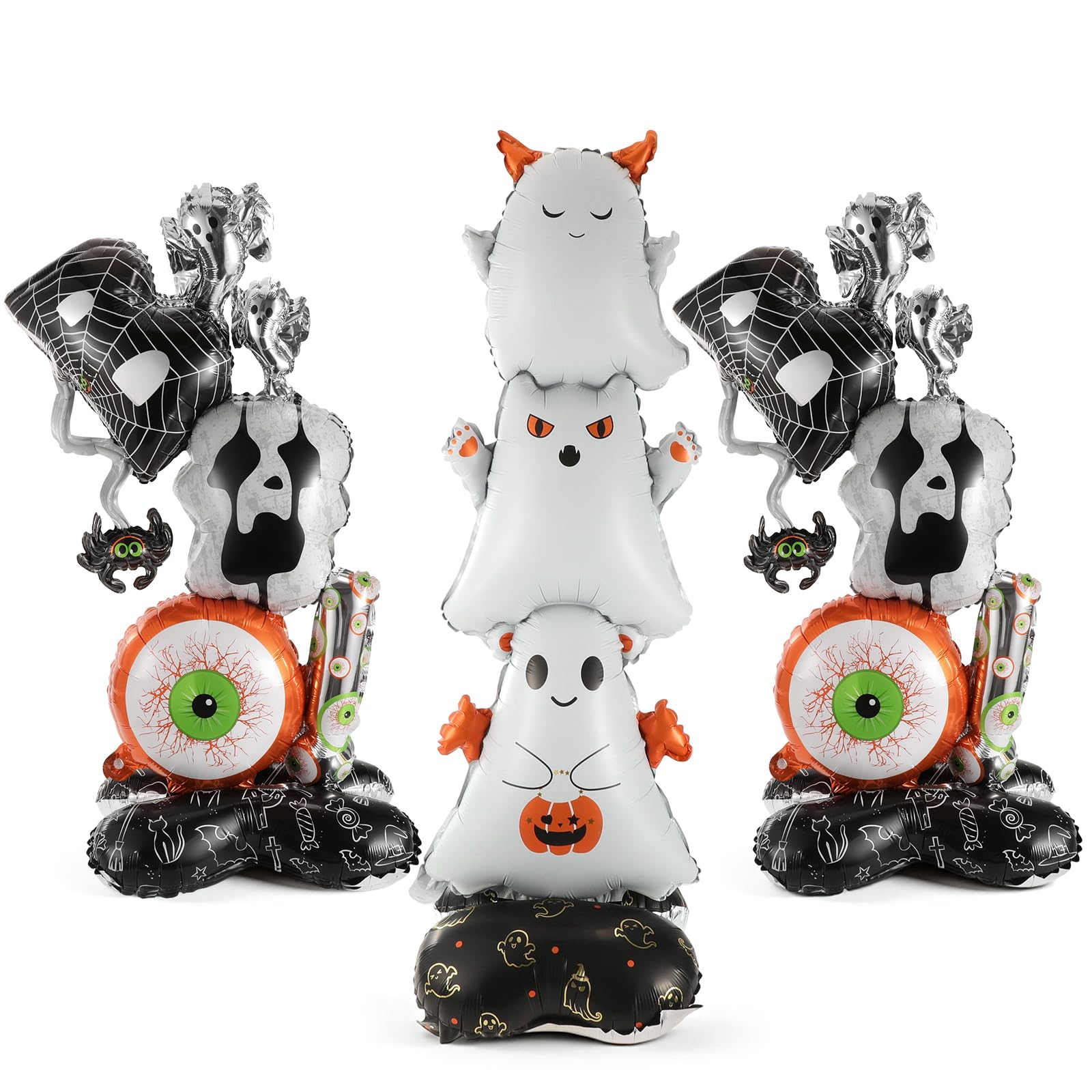 SRIZIAN 3Pieces Halloween Ghost BOO Inflatable Standing Foil Balloons Halloween Ghost Party Balloons Decoration Supplies
