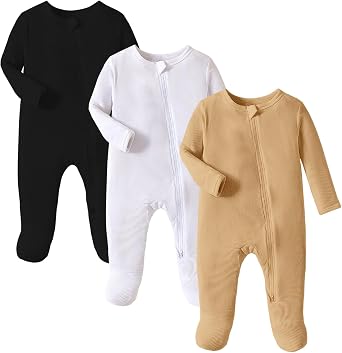 OPAWO Newborn Footie Pajamas with Mitten Cuffs Double Zipper Sleepers Baby Boy Girl Onesie Footed One-Piece Romper 0-6 Months