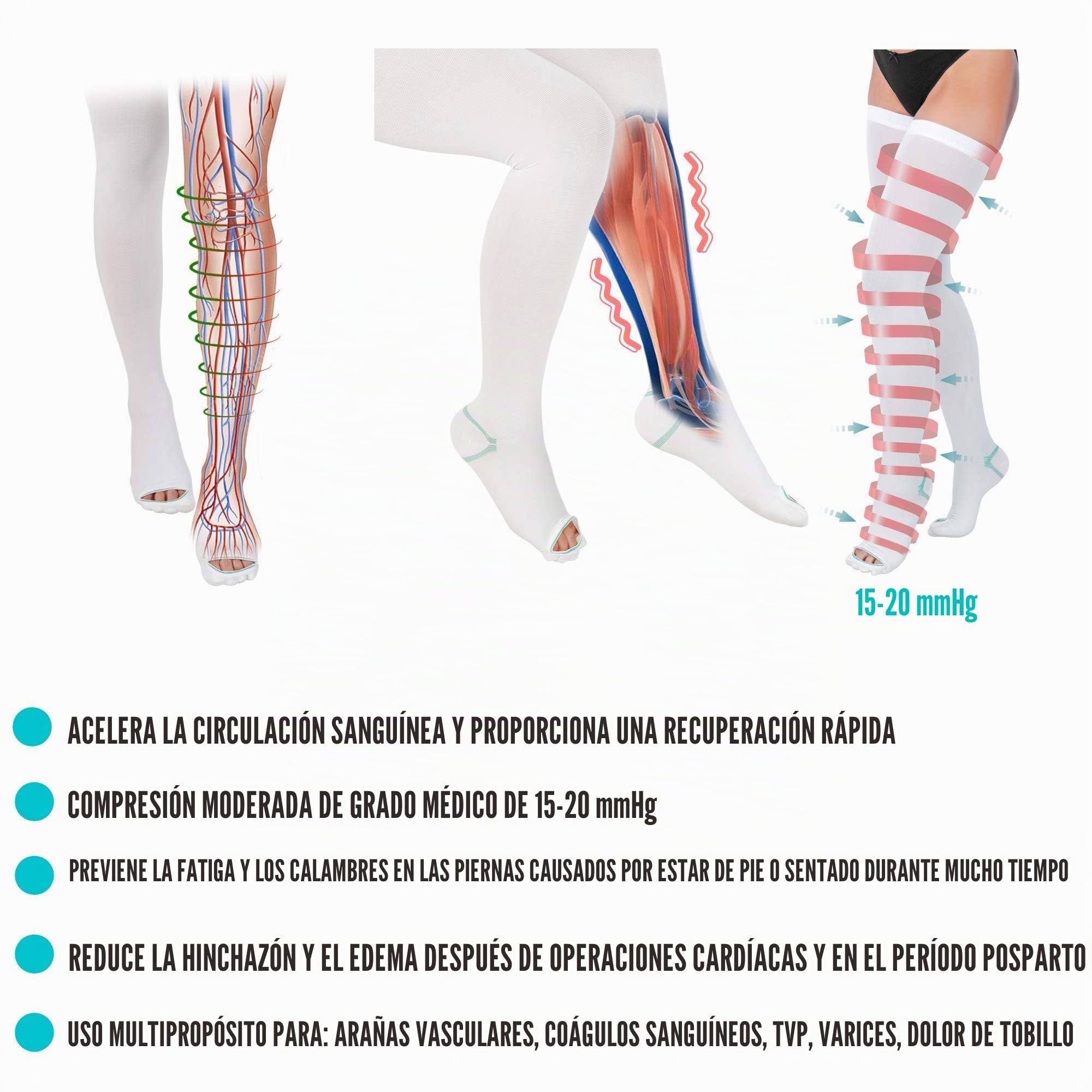 invera Medias de compresión antiembolia, calcetines unisex hasta el muslo, 15-20 mmHg, nivel moderado