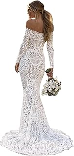 Long Sleeves Mermaid Wedding Dresses for Bride Lace Applique Long Bridal Formal Evening Dress with Train