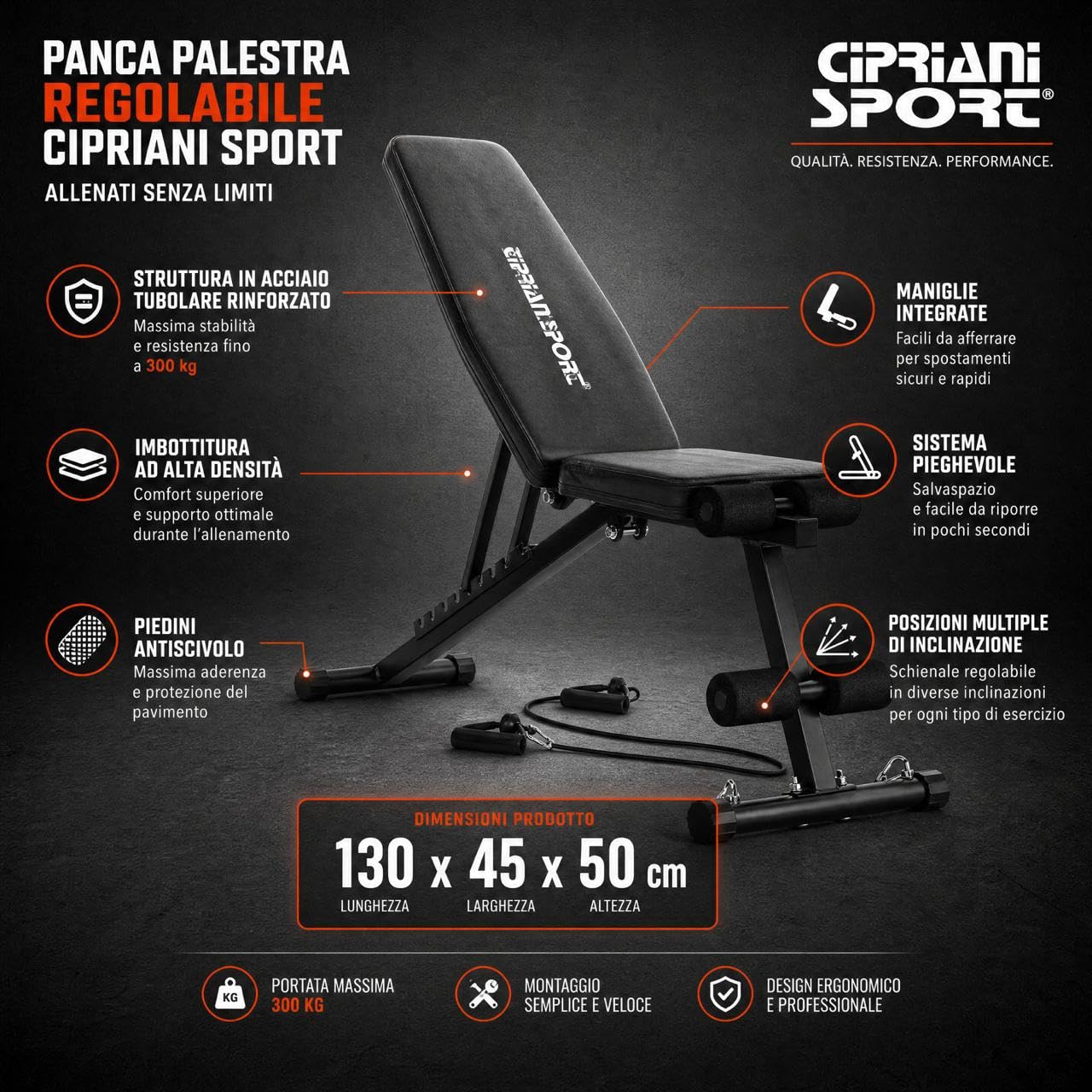 Panca Palestra Regolabile Pieghevole, Panca Piana Inclinata per Addominali e Pesi, Uso Casa e Palestra
