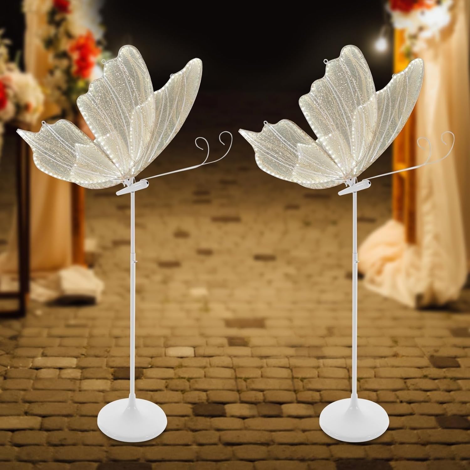 2PCS Wedding Butterfly LED Floor Lamp,Romantic Wedding Butterfly Floors Lamp Garden Lights Butterflys Hanging Decorations for Weddings Parties(2 Pack/Silver,80cm/31.5inch)