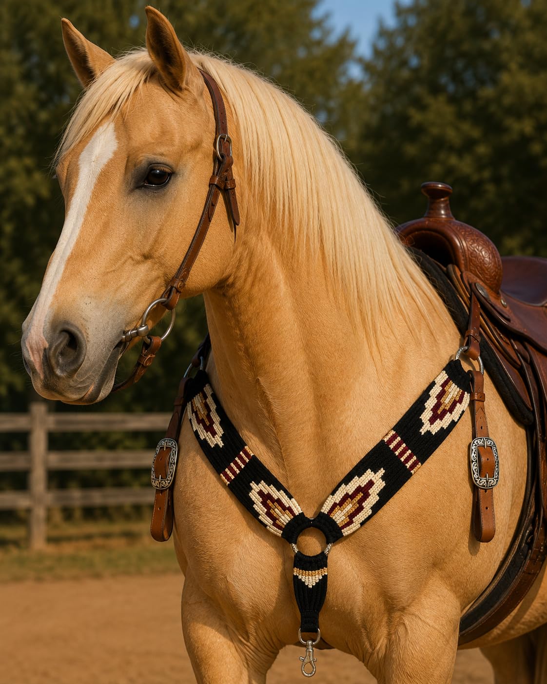 Cheval's International Collare per cavallo in mohair occidentale, realizzato a mano in lana e pelle, regolabile, resistente e confortevole, per cavalli, nero