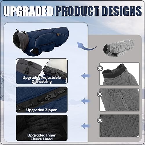 Miniatura 5 de EMUST Chamarras para perros, talla pequeñamedianagrande, abrigo de invierno para perros grandes, azul oscuro, XL