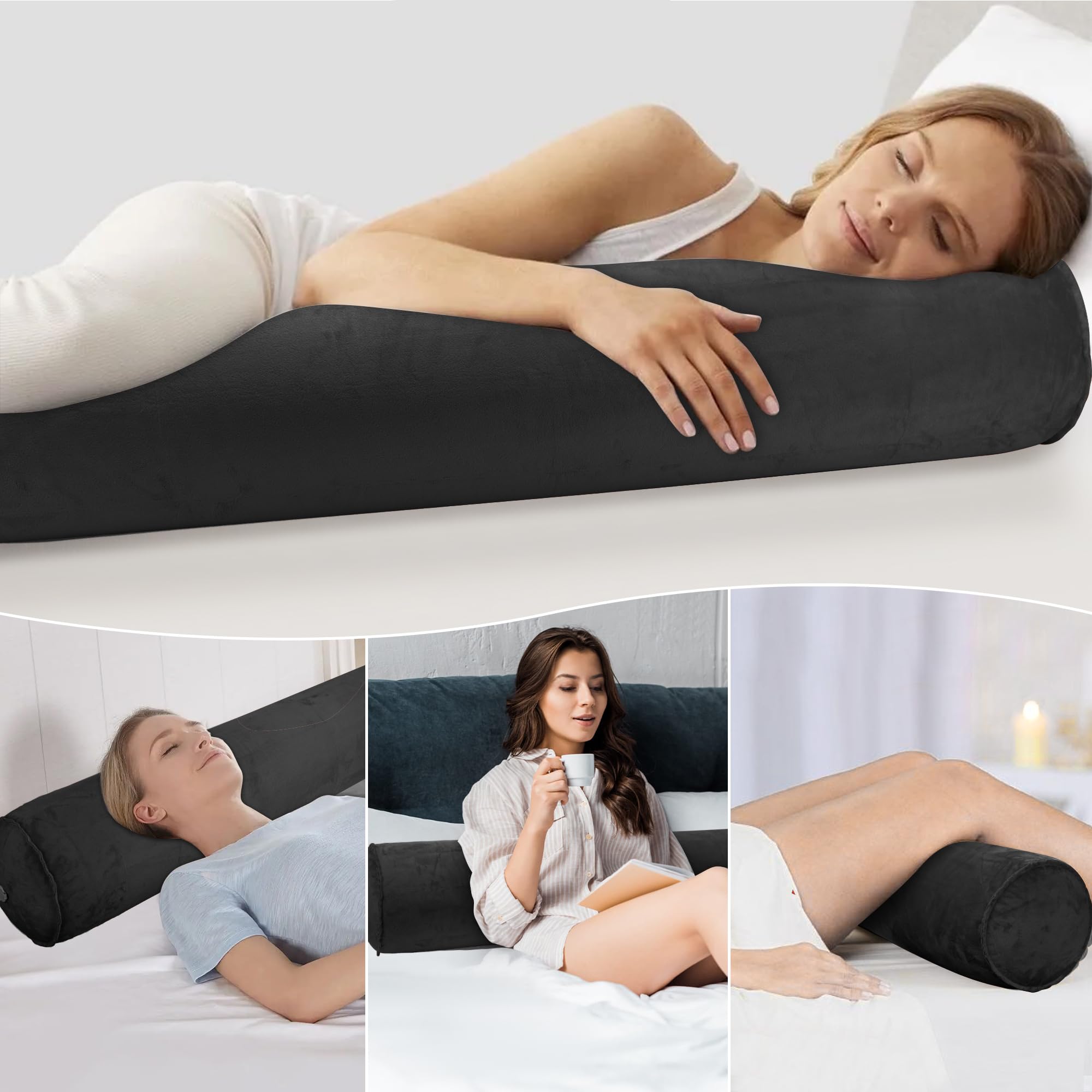 Aufblasbares Körperkissen für Erwachsene und Kinder, 119 cm Körperkissen für Seitenschläfer, Reise-Körperkissen für Bett, Nackenrolle, rundes Halswirbel-Zylinderkissen zum Schlafen