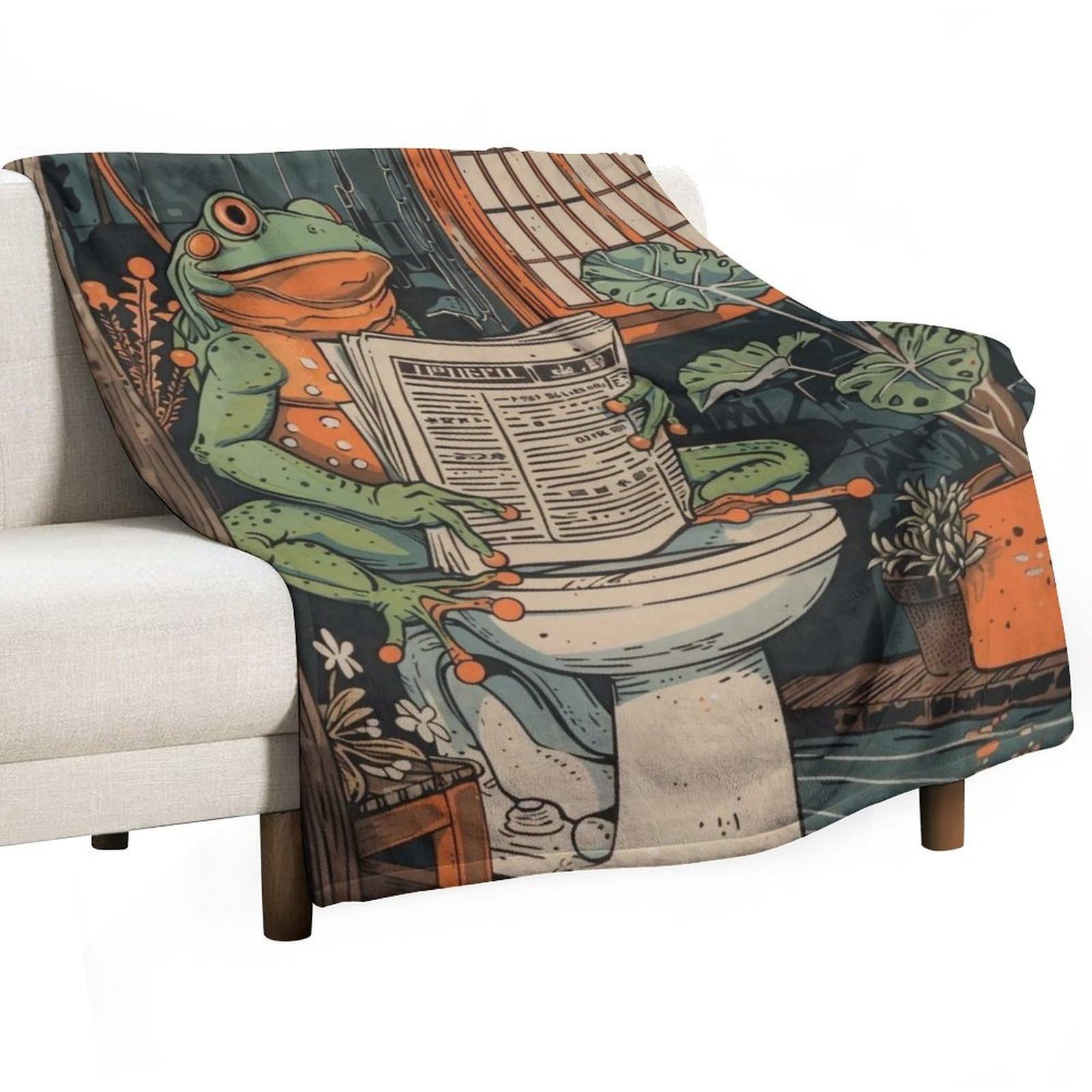 YHGSREUOH Frog Reading Newspaper on Toilet 03 Flannel Blankets Fleece Soft Throw Lightweight Plush Gifts for Couch, Bed, Cozy Sofa Plush, Chair, Lovers 80x100cm(30x40in)