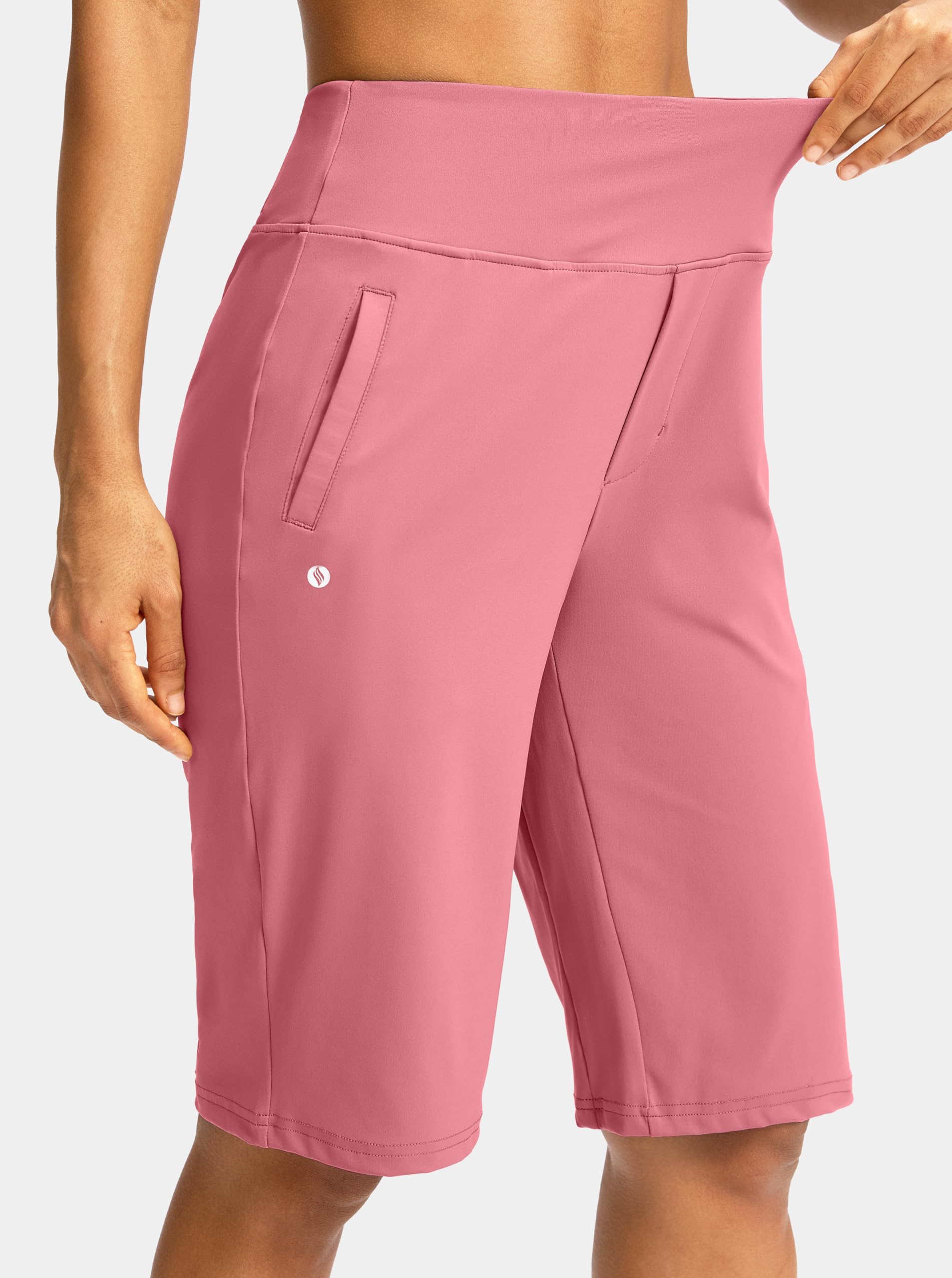 SANTINY Bermuda da donna da 30,5 cm, lunghezza al ginocchio, con tasche, a vita alta, elasticizzati, casual, da passeggio