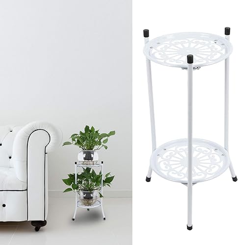 Miniatura 4 de Soporte de metal para plantas de 2 niveles, soporte para macetas, estante de exhibición para decoración del hogar, jardín, soporte para plantas de
